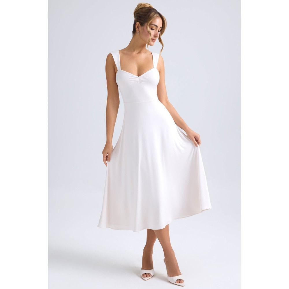 Oh Polly Thandie Sweetheart-Neck Ruched Midaxi Dress Ivory Size 10 New With Tags